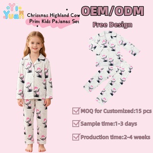 Pyjamas pour filles, ensembles de nuit personnalisés OEM, imprimés de Noël, en soie de lait douce, pantalon long, confortables pour les tout-petits, toutes saisons, vente en gros - Product Image 1