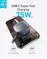 Anker 75W Max USB-C Car Charger Ultra-Compact Type-C Fast Charger Kabel Retractable Kompatibel untuk iPhone 16/15 MacBook Pro/Air