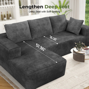 वैक्यूम पैक क्लाउड सोफे 107in l आकार अनुभागीय सोफे कॉम्पैक्ट शिपिंग आसान सेटअप - Product Image 5