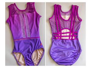 Tenue <span class=keywords><strong>de</strong></span> danse <span class=keywords><strong>de</strong></span> performance violette avec épissage en maille et sangle croisée en strass pour justaucorps <span class=keywords><strong>de</strong></span> <span class=keywords><strong>gymnastique</strong></span> <span class=keywords><strong>artistique</strong></span> pour filles - Product Image 3