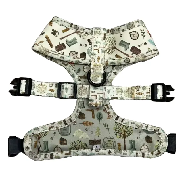 Set di imbracatura per cani in Neoprene reversibile regolabile produttore con stampa a sublimazione personalizzata D ring nella parte anteriore del lato del cane imbracatura