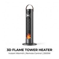 Chauffage par convection PTC 2000W avec télécommande, compact, portable, sur pied, effet flamme simulée, thermostat réglable