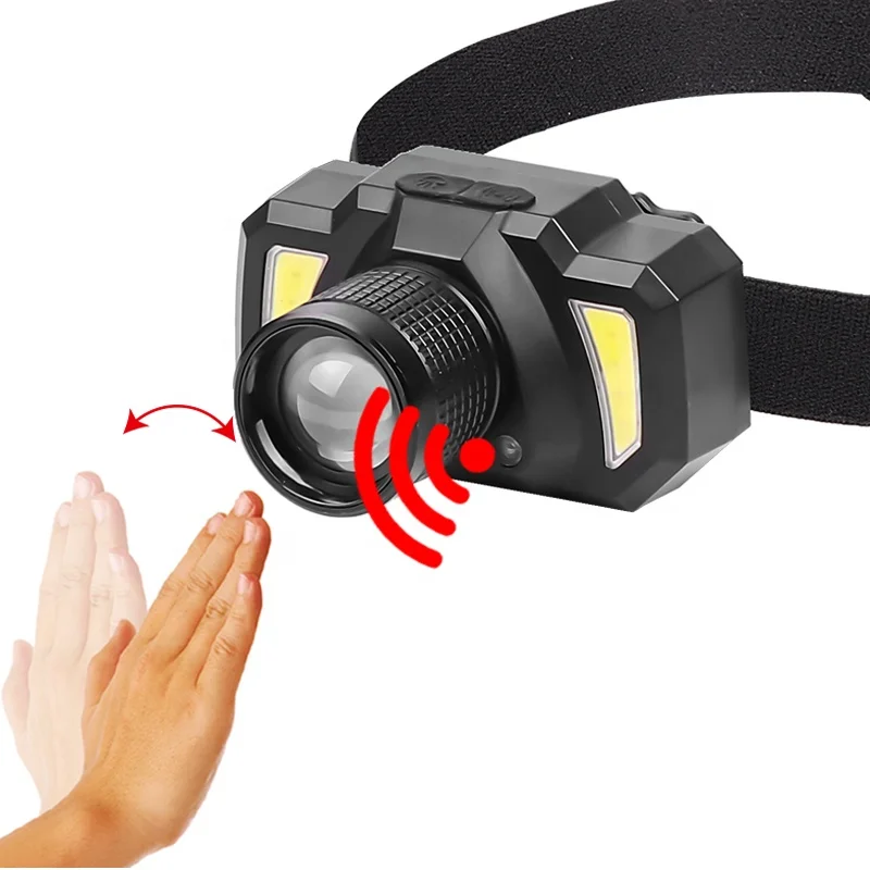 Многофункциональный Датчик фары XPE LED COB LED наружной ночной езды на велосипеде 6 режимами белого и красного цвета с переменным фокусным расстоянием налобный фонарь