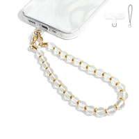 Longe de téléphone perlée en pierre naturelle de luxe dragonne perle courte étui de téléphone portable pendentif de chaîne de charme pour iPhone