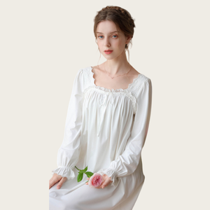 Women's Viscose Bamboo Nightgown Long Sleeve Square Collar Loungewear <b>Knitted</b> Elastic Waist Soft Sleepwear Spring Knee Pajama - Product Image 3