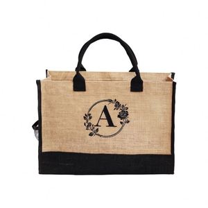 Sac fourre-tout réutilisable en lin et jute avec logo personnalisé, tendance, pour femme, portable, vintage, publicitaire, pour le shopping - Product Image 1