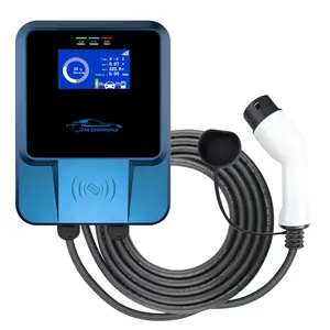 定制智能交流7/11/ 21KW 2型32A壁挂式电动汽车充电器壁挂式充电站，带发光二极管显示屏和射频识别卡