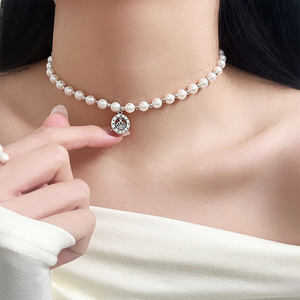 925 Sterling <b>Silver</b> Pearl Necklace With Crown Charm For Women Elegant <b>Choker</b> Everyday Wear - Product Image 5