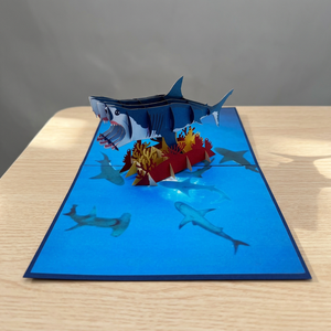 Tarjeta Pop-up 3D de Tiburón, Hecha a Mano en Vietnam, Diseño Láser Personalizado, Manualidades de Papel, Estilo Animal, para Graduación, Viet-craft - Product Image 4