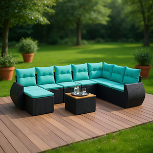 Black Poly Rattan Garden <b>Sofa</b> <b>Set</b> With Cushions Outdoor Furniture Contemporary Design - Product Image 2