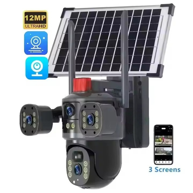 Dual Lens Outdoor CCTV Security Camera 360 Solar Powered 12MP CMOS Two-way Audio PAN-TILT 4G/WiFi Waterproof V380 Pro IP Camera