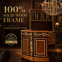 Comptoir de réception de luxe en bois massif français, armoire de bar classique avec feuille d'or pour la maison, l'hôtel, la villa, le hall d'entrée