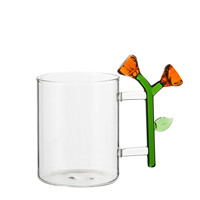 Mug à café ou à thé en verre coloré résistant à la chaleur avec poignée, motif floral unique, logo personnalisé, vente en gros de l'usine Samyo en Chine, pour la cuisine