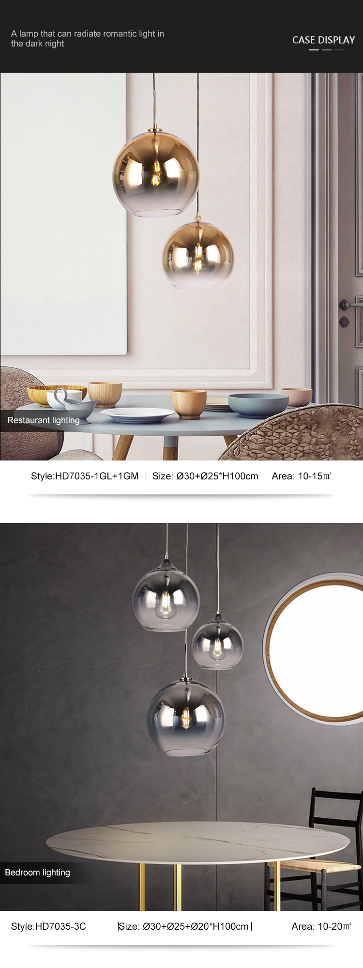 New Design Indoor Decoration Bedroom Dining Room Round E27 Modern Glass Pendant Lamp