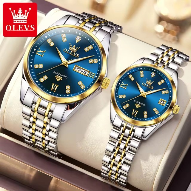Olevs 9801 Stainless Steel Waterproof Luminous Brand Fashion Mechanical Lover's Watch Automatic Watches Couple Relogio Masculino