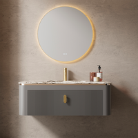 Meuble de salle de bain mural moderne en bois stratifié avec coiffeuse, miroir intelligent, lavabo en céramique, résistant à l'eau et écologique