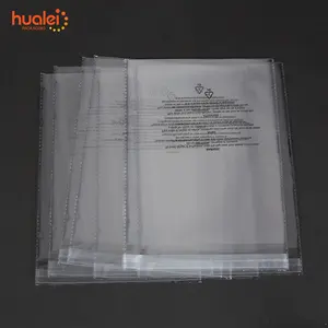 Bolsas de polietileno transparentes con autosellado personalizado con advertencia de asfixia para envío de embalaje y adhesivo permanente FBA