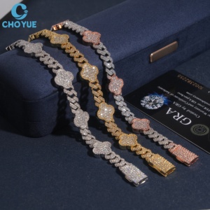 Wholesale 8MM Width <b>Iced</b> <b>Out</b> Party Jewelry Women's Moissanite Bracelet Flower Shape 18K Gold Plated <b>Chain</b> Link Luxury Jewelry - Product Image 3