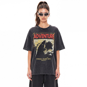 Camiseta Vintage con Estampado de Galaxia, 100% Algodón, Lavado Negro Vintage, Estampado de Póster, Estilo Americano, Manga Corta - Product Image 4