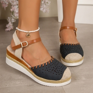 Nouvelle Collection 2026 – Sandales <span class=keywords><strong>compensées</strong></span> <span class=keywords><strong>espadrilles</strong></span> pour femme, <span class=keywords><strong>bout</strong></span> <span class=keywords><strong>fermé</strong></span>, perforées, avec bride de cheville, antidérapantes, décontractées - Product Image 2