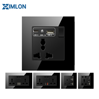 Prise murale universelle électrique XIMLON 13A norme britannique avec 2 ports USB et 1 port USB-C, indice de protection IP21, verre trempé 86