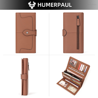 Portefeuille pour femme en cuir véritable HUMERPAUL avec blocage anti-RFID, plusieurs emplacements pour cartes et pochette pour téléphone, sac à main en cuir original