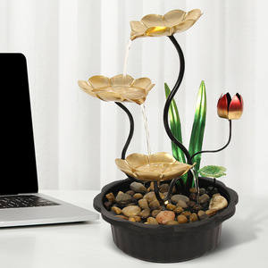 Fontaine de bureau en métal Feng Shui avec eau circulante pour la décoration de bureau - Product Image 1