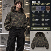 Sweat à capuche camouflage personnalisé en fourrure, zippé, coupe oversize et carrée, épais, effet vieilli, unisexe, style streetwear, fournisseur en gros pour marques