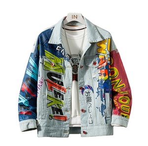 LILUO 2025 Popular Vintage Ink Korea Style Indigo Blue <strong>Hippie</strong> Washed Destroy Denim Men <strong>Jackets</strong> - Product Image 1