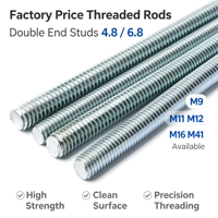Double End Threaded Studs Grade 4.8/6.8 Steel Black Zinc Finish Metric M9-M16 M41 Industrial Stud Bolt Factory Supply