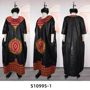 H&D S10995-1 Nouvelle tenue africaine sur mesure pour femmes, robes <span class=keywords><strong>Bazin</strong></span> Riche, broderies, robes <span class=keywords><strong>Boubou</strong></span> avec foulard - Product Image 4