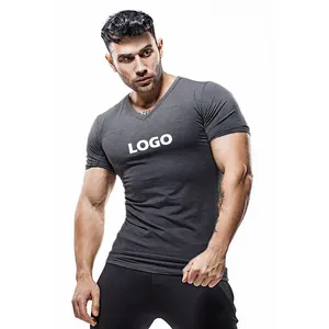 Custom Print Blank Plain V Neck Cotton Gym Sport T-shirt for Men