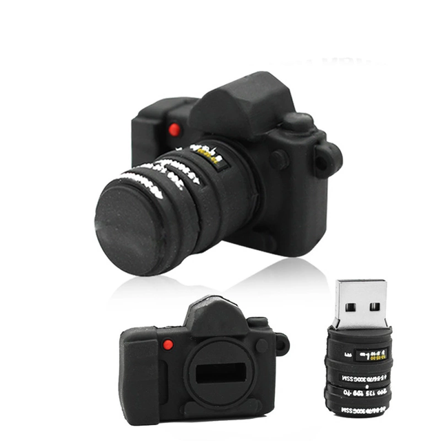 Camera Shape Customized Rubber USB 2.0 Flash Drive 32GB/64GB/128GB Hi-Speed Gift Pen Drive with Logo