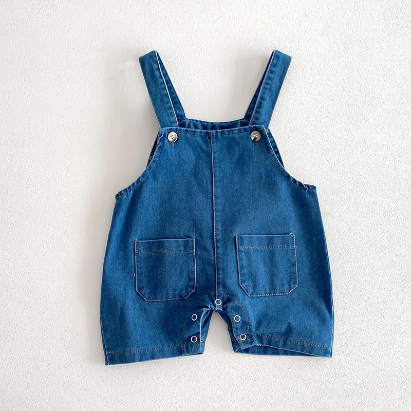 Pinuotu Denim Romper polos lucu, celana Jeans anak laki-laki perempuan pakaian anak-anak pakaian bayi baru lahir musim panas