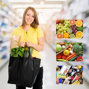 Eco Shopping Grocery Kitchen Food Recycled Large <b>Long</b> Handle Folding Tote Black Grey Non Woven Cinch <b>Bag</b> - Product Image 5