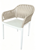 Chaise de salle à manger moderne en plastique PP imitation rotin tressé avec accoudoirs, empilable, imperméable, pour café, extérieur, loisirs