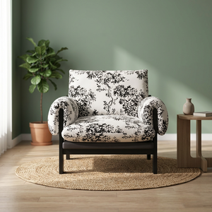 Modern Fabric Living Room Chair With Floral Pattern Solid Back Wooden Legs Contemporary Leisure Chair Home Furniture - Product Image 4