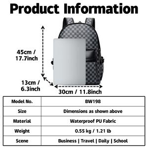 Unisex công suất lớn không thấm nước PU da máy tính xách tay Ba lô dây kéo biểu tượng tùy chỉnh Polyester Lót cho kinh doanh du lịch giản dị hàng ngày - Product Image 6