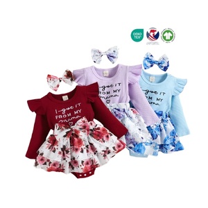 Unisex Baby Romper One-Piece Cotton Bodysuit with <strong>Floral</strong> Printing Button Closure <strong>Dungarees</strong> ODM Supply 2PCS Set - Product Image 1