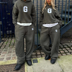 OEM Biểu Tượng Tùy Chỉnh Người Đàn Ông Của 2 Mảnh Bông Áo Đặt Đau Khổ Thêu Phun In Ấn Jogger Tracksuit Áo Và Quần Bó Sát Thiết Lập - Product Image 1
