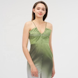Vestido Midi de Satén con Diseño Nuevo de Fabricante, Espalda Descubierta, Fruncido en la Parte Delantera, Estilo Ombre, para Mujer - Product Image 3