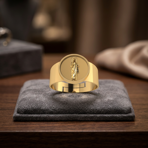 Bague de mariage religieuse en laiton unisexe plaqué or de haute qualité Saint Jude fiançailles fête anniversaire bijoux 18K bagues de mode - Product Image 3