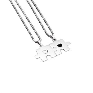Collar de Pareja de Acero Inoxidable Antideslustre para Hombre y Mujer, con Colgante de Corazón Hueco Tipo Rompecabezas, Collar para Enamorados - Product Image 1