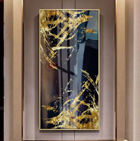 Peinture décorative personnalisée de luxe abstraite vert doré pour hôtels Art mural en porcelaine Cadres en cristal Décoration murale de porche en papier