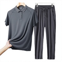 Ensemble deux pièces pour homme, t-shirt à manches courtes en polyester tricoté décontracté et confortable + pantalon, pour l'été