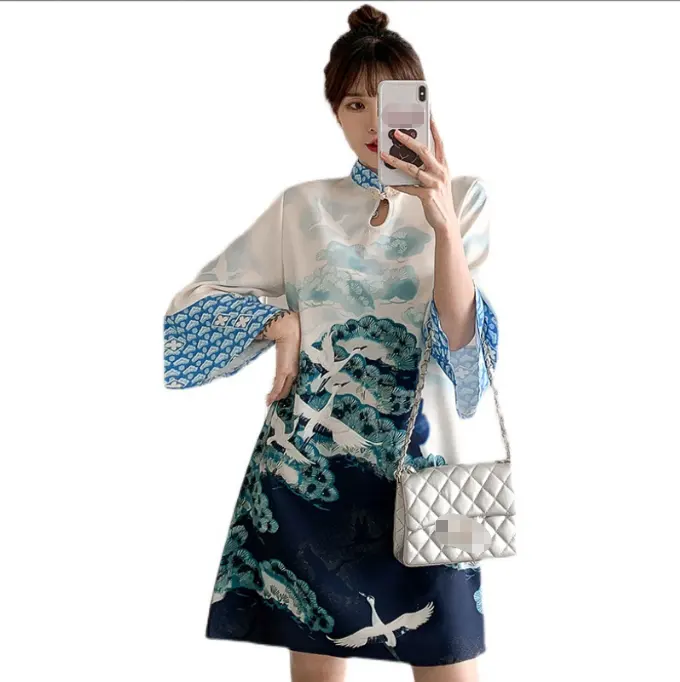 M-4XL женское платье в китайском стиле с водяными чернилами