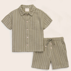 Conjunto de Camisa Listrada de Verão e Shorts em Algodão Orgânico para Meninos, Camisas com Botão e Shorts, Roupas Personalizadas para Crianças - Product Image 5