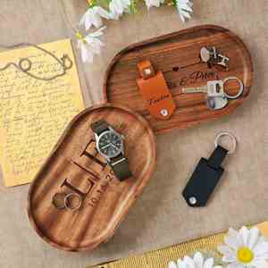 Plateau de rangement ovale en bois gravé au laser sur mesure, matériau naturel, pour bijoux, bagues, accessoires - Décoration intérieure, cadeau - Product Image 2