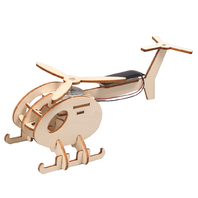 Handmade DIY Aircraft Solar Powered Helicopter Wood Small Production Steam Science Experiment for Science Education Toys