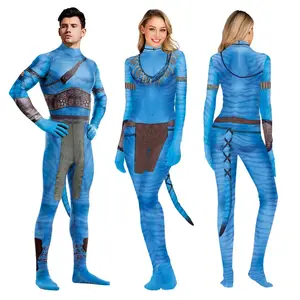 NADANBAO Kostum Cetak 3D Kustom Warna Biru Karakter Film Cosplay Jumpsuit Bodysuit Kostum Halloween untuk Pesta